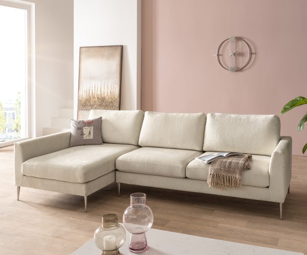 Rohová sedačka Marla 285x140 cm šenil krémová biela lenivá sedačka vľavo