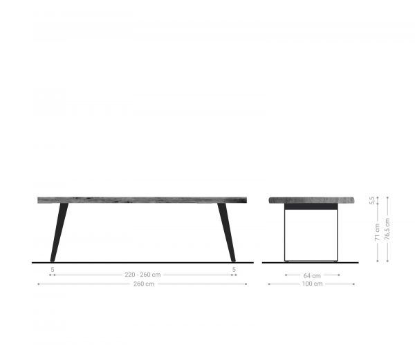 Jedálenský stôl Edge 260x100cm XL Akácia prírodná nerezová oceľ strieborná hranatá - Image 7