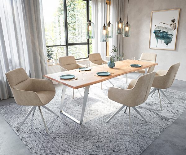 Jedálenský stôl Edge 260x100cm Akácia prírodná nerezová oceľ strieborná hranatá