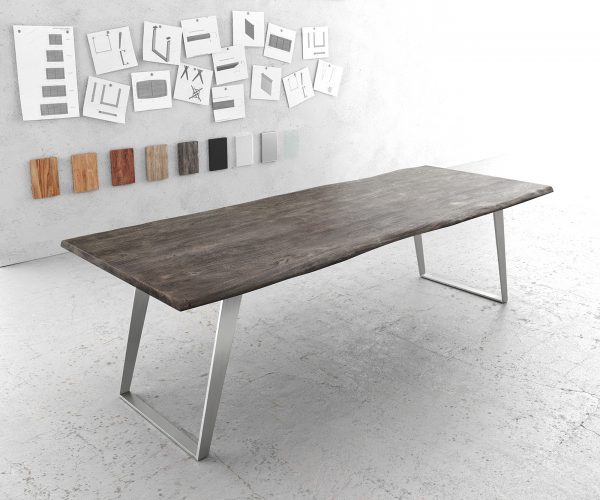 Jedálenský stôl Edge 260x100cm Akácia platina nerezová oceľ strieborná hranatá