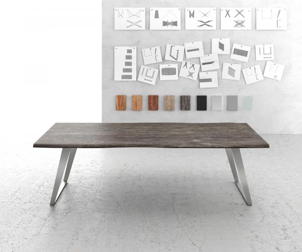 Jedálenský stôl Edge 260x100cm Akácia platina nerezová oceľ strieborná hranatá - Image 2