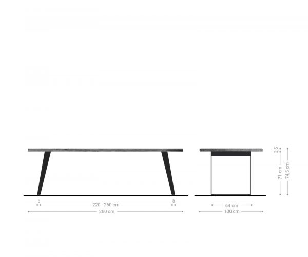 Jedálenský stôl Edge 260x100cm Akácia platina nerezová oceľ strieborná hranatá - Image 6