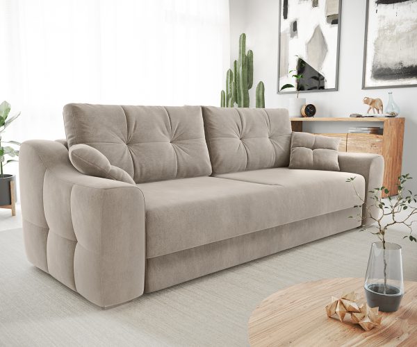 Rozkladacia pohovka Narin z mikrovlákna béžová 240x100 cm - Image 2