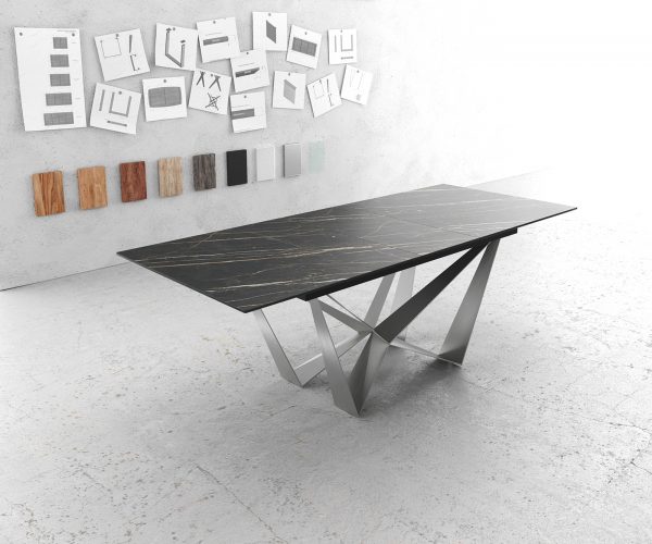Jídelní stůl Edge 180-220x90cm Laminam® Ceramic Brown Středová noha Flat Steel Silver Rozkládací