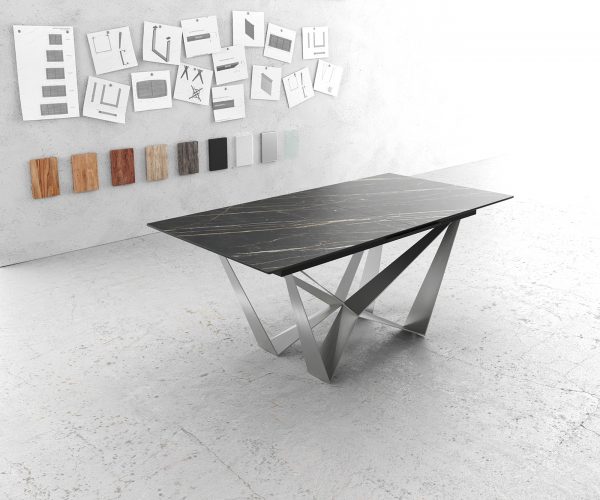 Jídelní stůl Edge 180-220x90cm Laminam® Ceramic Brown Středová noha Flat Steel Silver Rozkládací - Image 2
