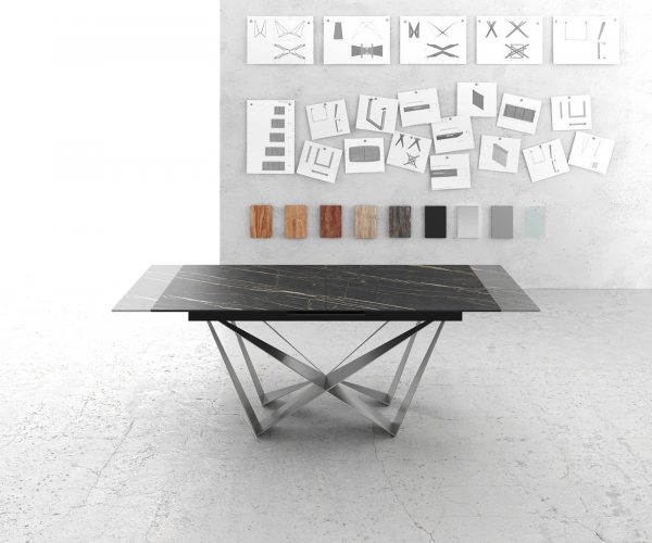 Jídelní stůl Edge 180-220x90cm Laminam® Ceramic Brown Středová noha Flat Steel Silver Rozkládací - Image 6
