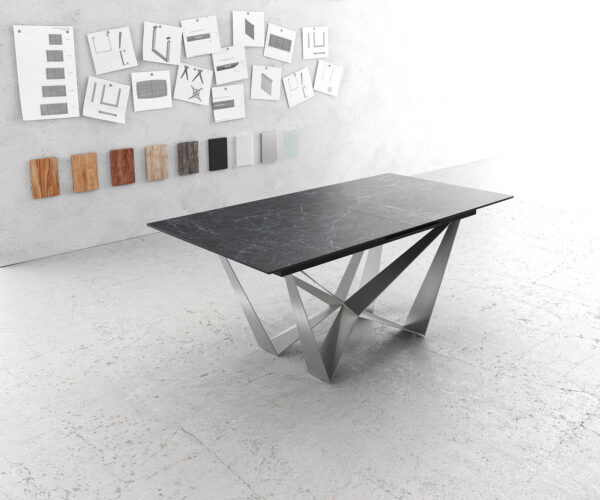 Jedálenský stôl Edge 180-220x90 cm keramika Laminam®Nero Greco antracitová stredová podstava plochá oceľ strieborná rozkladací - Image 2