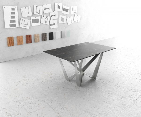 Jídelní stůl hrana 140x90cm Laminam® Keramická hnědá středová noha plochá ocel stříbrná
