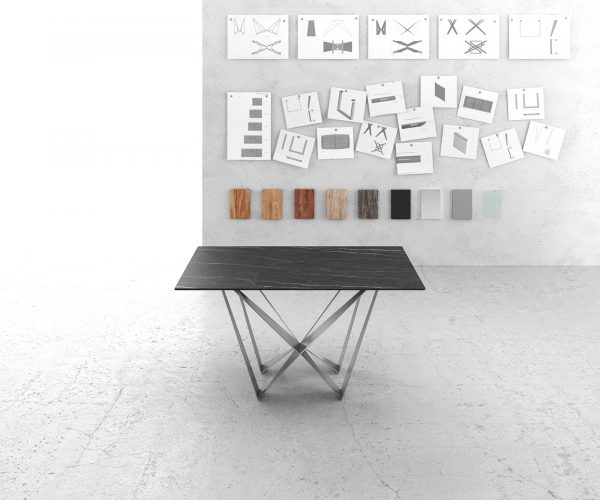 Jídelní stůl hrana 140x90cm Laminam® Keramická hnědá středová noha plochá ocel stříbrná - Image 2