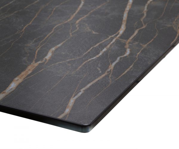 Jídelní stůl hrana 140x90cm Laminam® Keramická hnědá středová noha plochá ocel stříbrná - Image 5