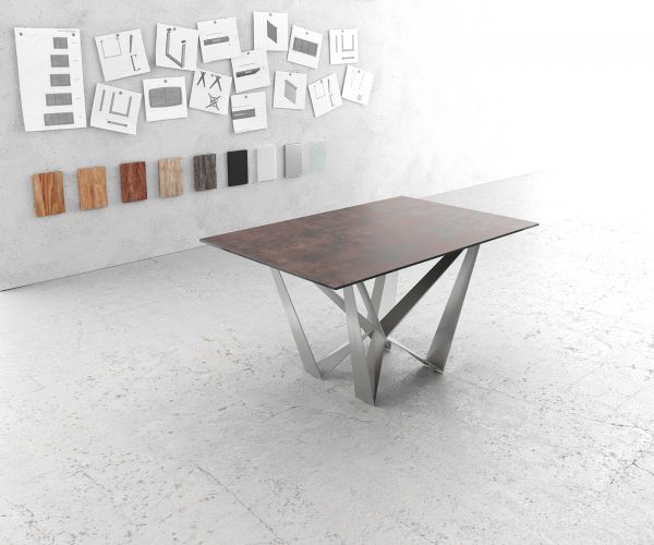 Jídelní stůl Edge 140x90cm sklo antická hnědá středová noha plochá ocel stříbrná