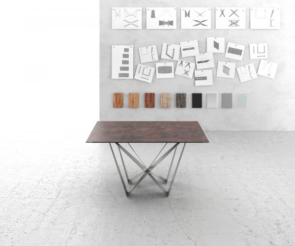 Jídelní stůl Edge 140x90cm sklo antická hnědá středová noha plochá ocel stříbrná - Image 2