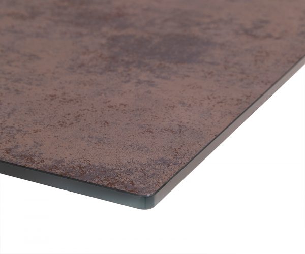 Jídelní stůl Edge 140x90cm sklo antická hnědá středová noha plochá ocel stříbrná - Image 5