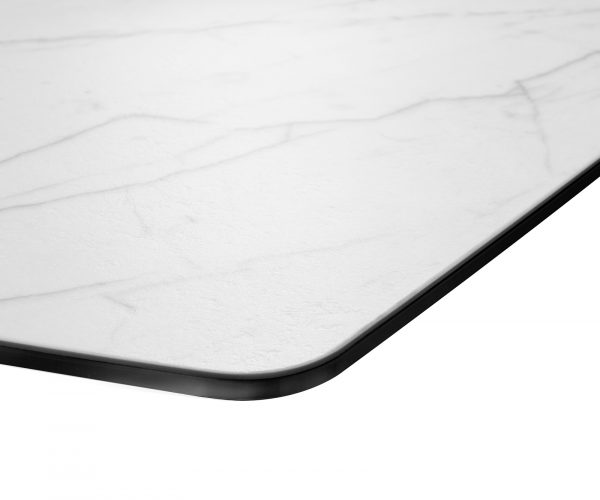 Jedálenský stôl Hrana zaoblená 200x100cm Laminam® keramika biela krížová podnož čierna - Image 5