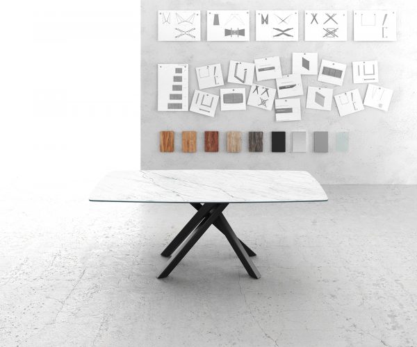 Jedálenský stôl Hrana zaoblená 200x100cm Laminam® keramika biela krížová podnož čierna - Image 2