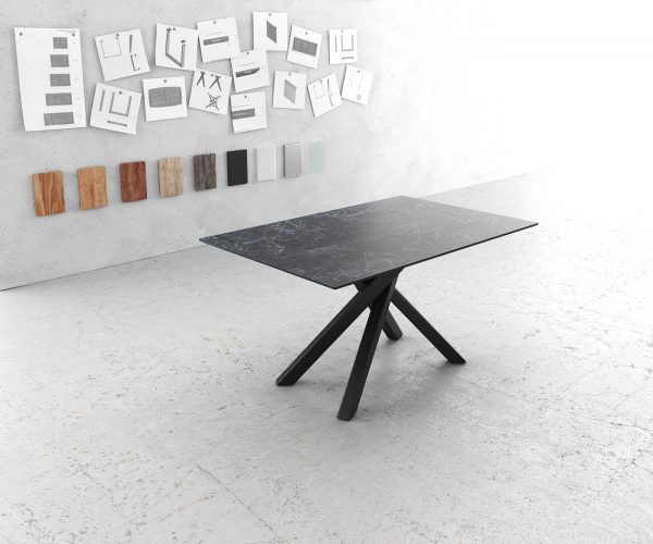 Jídelní stůl 140x90cm Laminam® Keramická Šedý Středová noha Cross Černá
