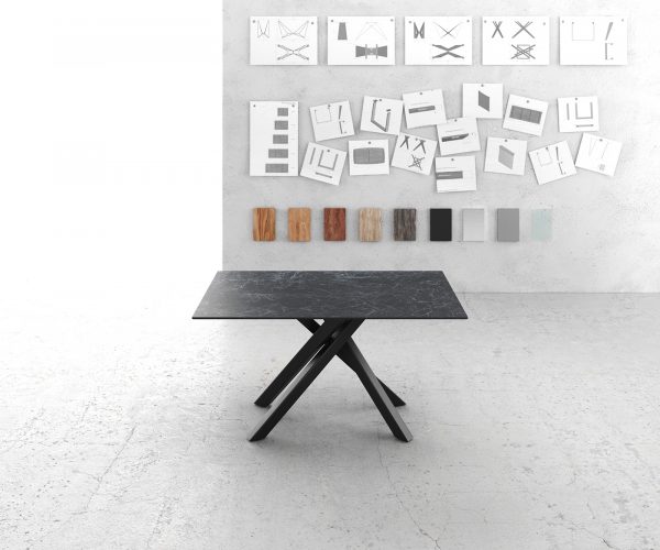 Jídelní stůl 140x90cm Laminam® Keramická Šedý Středová noha Cross Černá - Image 2