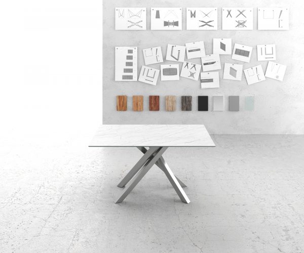 Jídelní stůl Edge 140x90 cm Laminam® keramika bílá křížová podnožová stříbrná - Image 2