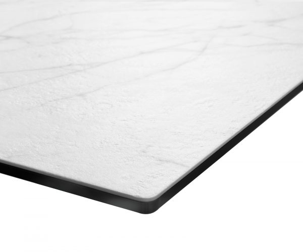 Jídelní stůl Edge 140x90 cm Laminam® keramika bílá křížová podnožová stříbrná - Image 5
