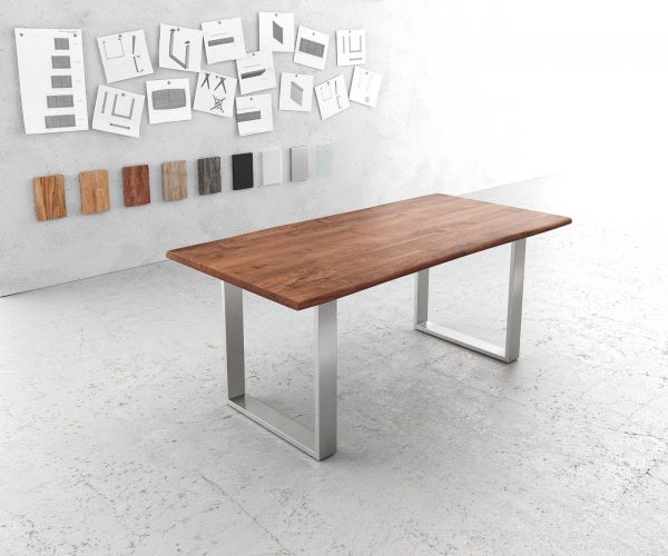 Jedálenský stôl Edge 180x90cm akáciová hnedá nerezová oceľ úzka podnož