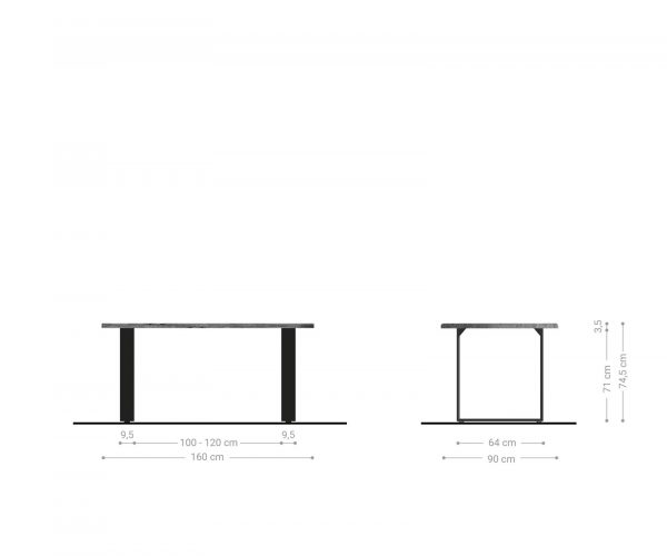 Jedálenský stôl Edge 160x90cm akáciová hnedá nerezová oceľ úzka podnož - Image 6