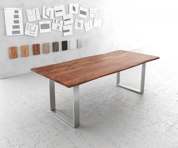 Jedálenský stôl Edge 220x100cm Akácia hnedá Nerezová oceľ úzka