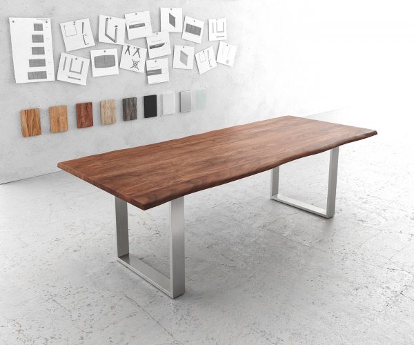 Jedálenský stôl Edge 240x100cm Akácia hnedá Nerezová oceľ úzka
