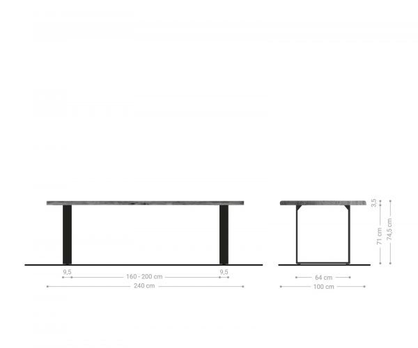 Jedálenský stôl Edge 240x100cm Akácia hnedá Nerezová oceľ úzka - Image 6