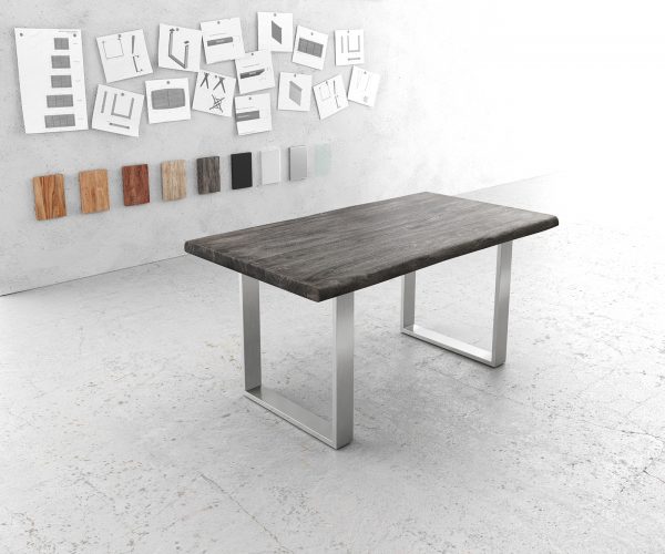 Jídelní stůl Edge 160x90cm XL platinová akácie nerezová ocel úzká