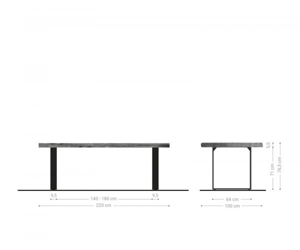 Jedálenský stôl Edge 220x100cm XL akáciová hnedá nerezová oceľ úzka - Image 6
