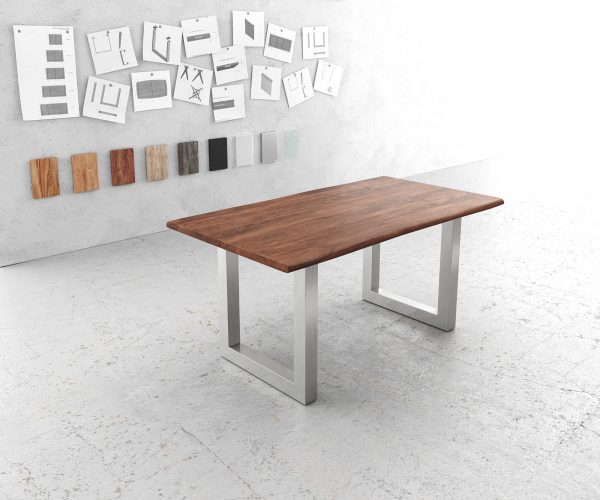 Jedálenský stôl Edge 160x90cm Akácia hnedá Nerezová oceľ široká
