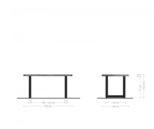 Jedálenský stôl Edge 160x90cm XL akáciová hnedá nerezová oceľ široký - Image 6