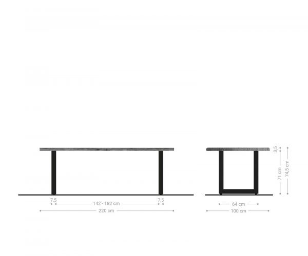Hrana jídelního stolu 220x100cm Akácie hnědá Nerezová ocel Široká živá hrana - Image 6