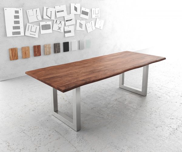 Jedálenský stôl Edge 240x100cm Akácia hnedá Nerezová oceľ široká