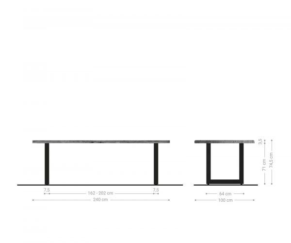 Jedálenský stôl Edge 240x100cm Akácia hnedá Nerezová oceľ široká - Image 6