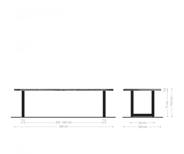 Hrana jídelního stolu 280x100cm Akácie hnědá Nerezová ocel Široká živá hrana - Image 6