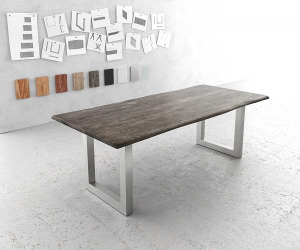 Jídelní stůl Edge 220x100cm platinová akácie nerezová ocel široká
