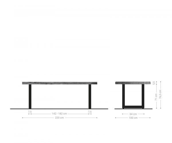 Jedálenský stôl Edge 220x100cm XL Acacia platinum nerezová oceľ široký - Image 8