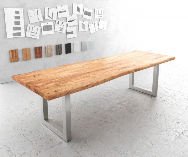Jedálenský stôl Edge 280x100cm XL Akácia prírodná nerezová oceľ široký
