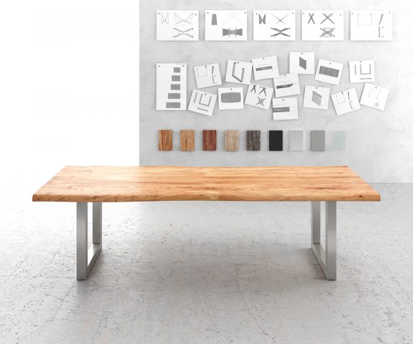 Jedálenský stôl Edge 280x100cm XL Akácia prírodná nerezová oceľ široký - Image 2