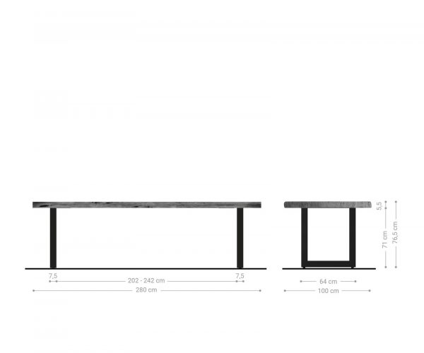 Jedálenský stôl Edge 280x100cm XL Akácia prírodná nerezová oceľ široký - Image 6