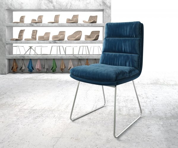 Jídelní židle Abelia-Flex Velvet Blue Skid Frame Stainless Steel