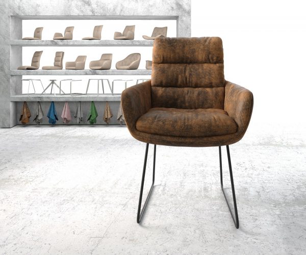 Jídelní židle Abelia-Flex s područkami Hnědá Vintage Skid rám Černý - Image 2