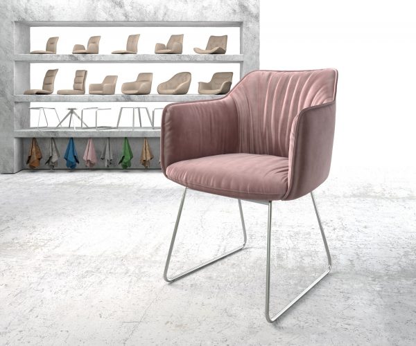 Křeslo Elda-Flex s područkami Velvet Rosé Skid Frame Nerezová ocel