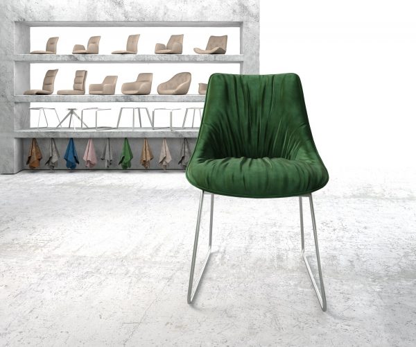 Jedálenská stolička Elda-Flex Velvet Green Skid Frame z nehrdzavejúcej ocele - Image 2