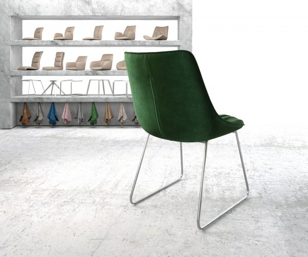 Jedálenská stolička Elda-Flex Velvet Green Skid Frame z nehrdzavejúcej ocele - Image 3