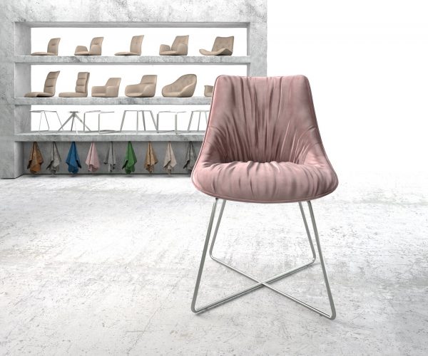 Jídelní židle Elda-Flex Velvet Rosé X-rám nerezová ocel - Image 2