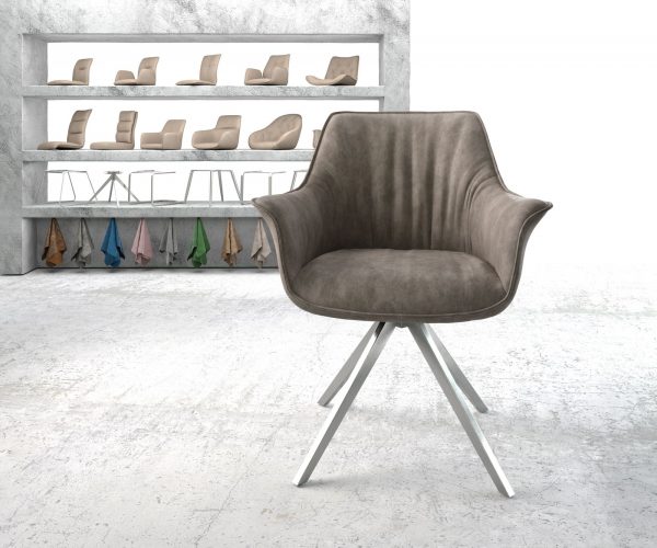 Otočná stolička Keila-Flex s podrúčkami taupe vintage krížová základňa štvorcová nerezová oceľ - Image 2