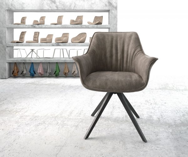 Otočná stolička Keila-Flex s podrúčkami taupe vintage krížová základňa square black - Image 2