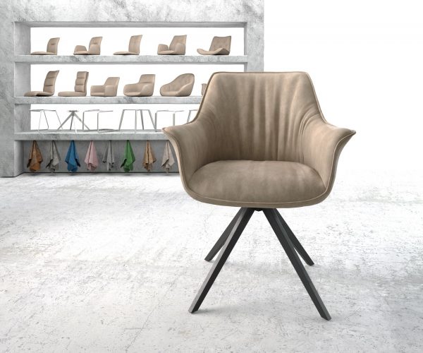 Otočná stolička Keila-Flex s podrúčkami béžová vintage krížová základňa štvorcová čierna - Image 2